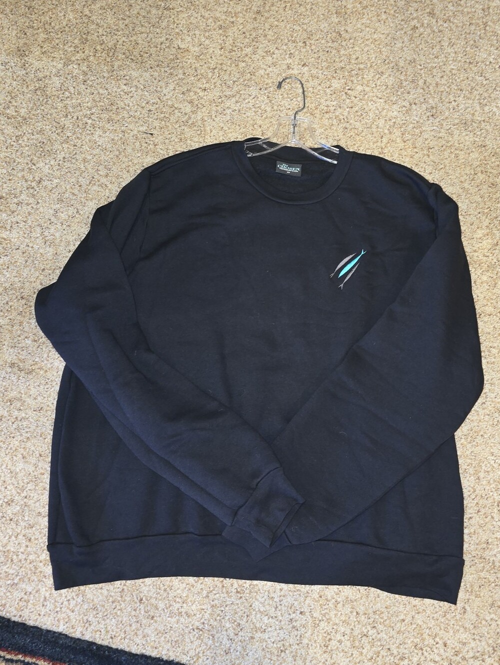 The Chosen Black Crewneck Sweatshirt w/Teal & White embroidered fish detail